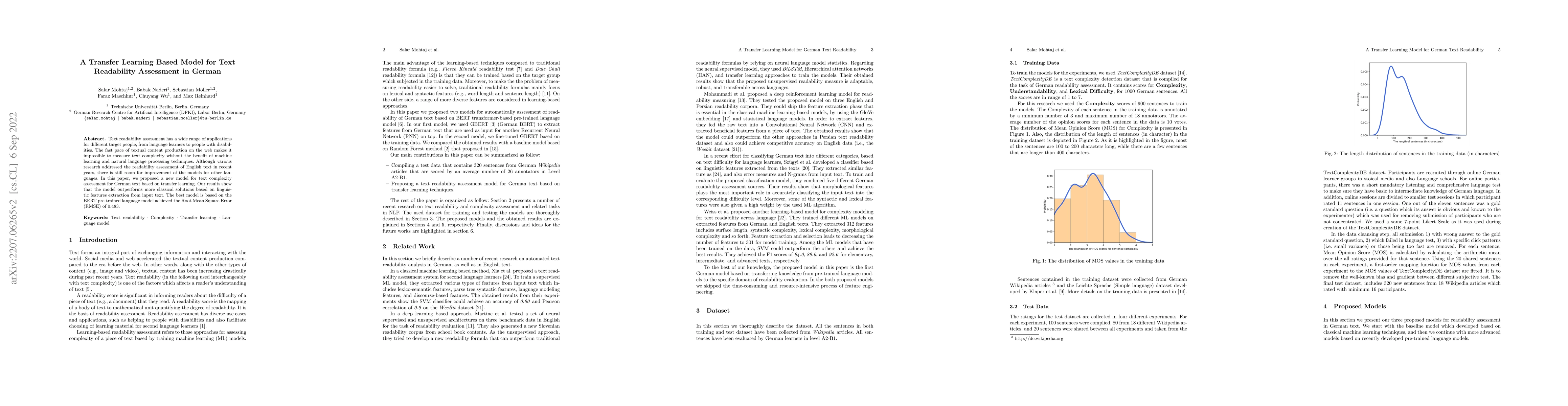Thumbnail for A Transfer Learning Based Model for Text Readability Assessment in
  German