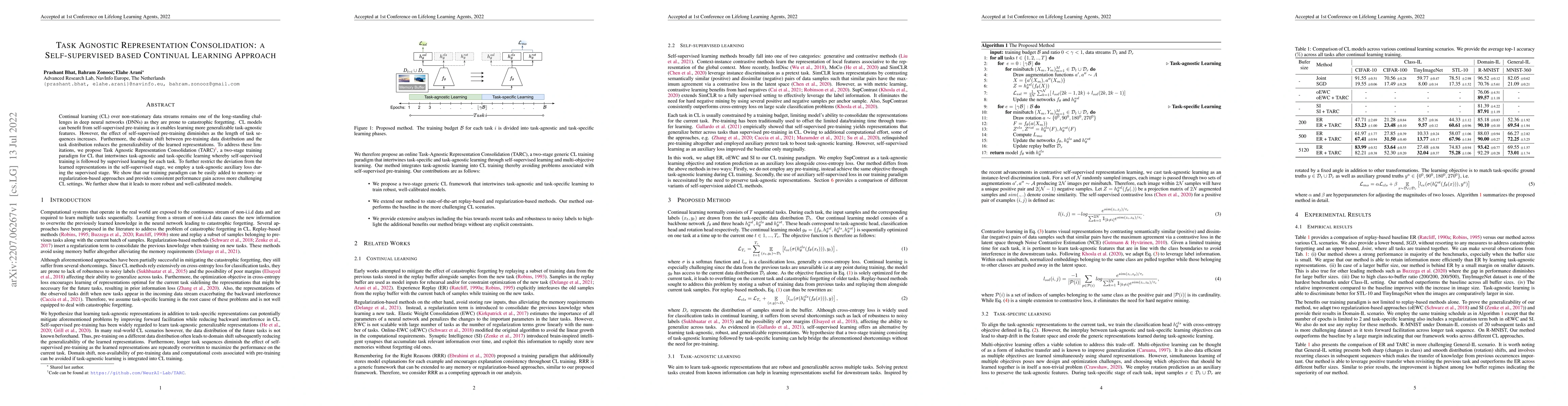 Thumbnail for Task Agnostic Representation Consolidation: a Self-supervised based
  Continual Learning Approach