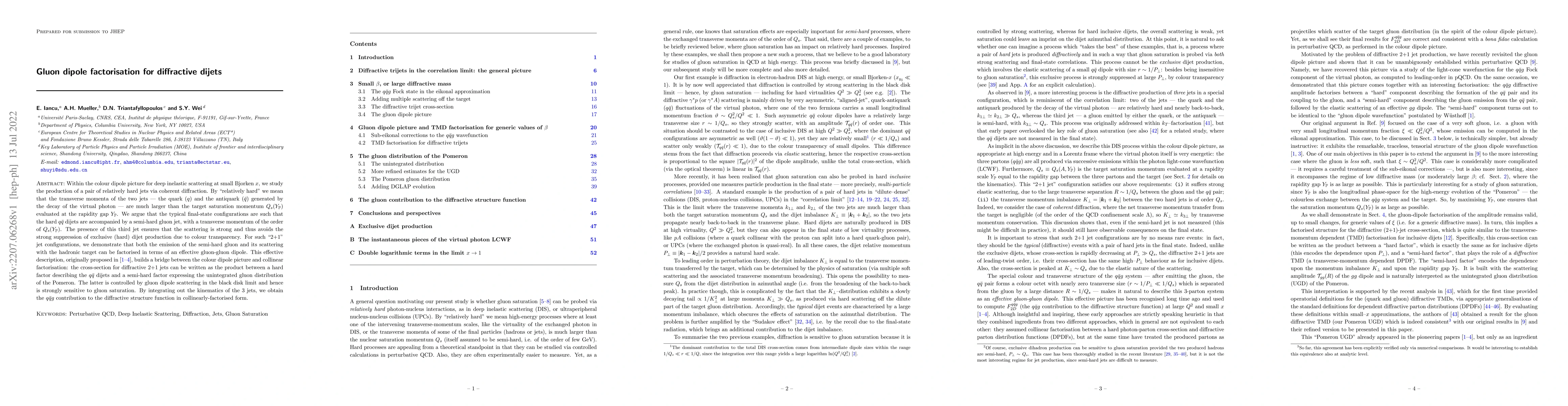 Thumbnail for Gluon dipole factorisation for diffractive dijets