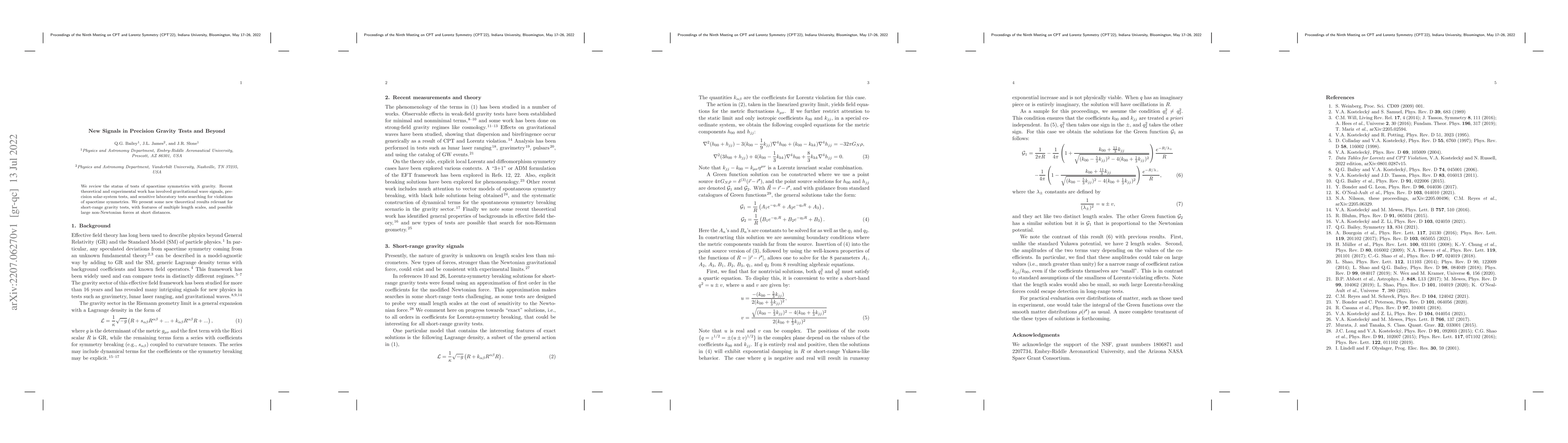 Thumbnail for New Signals in Precision Gravity Tests and Beyond