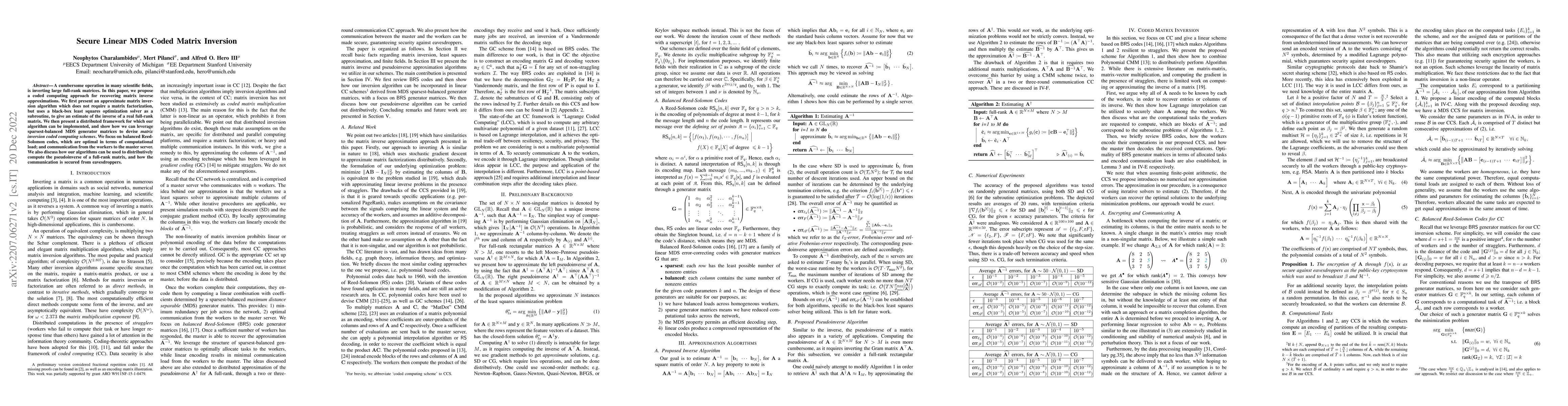 Thumbnail for Secure Linear MDS Coded Matrix Inversion