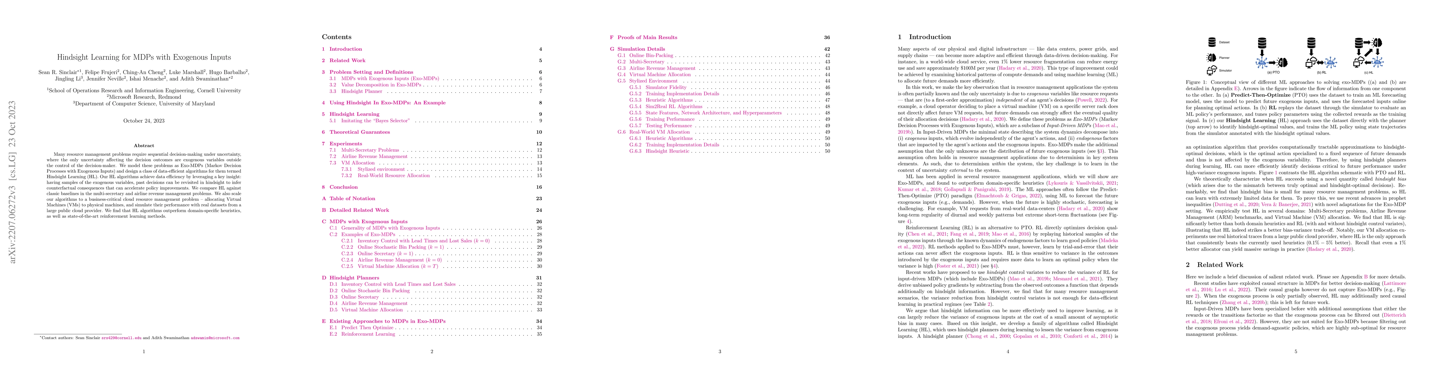 Thumbnail for Hindsight Learning for MDPs with Exogenous Inputs