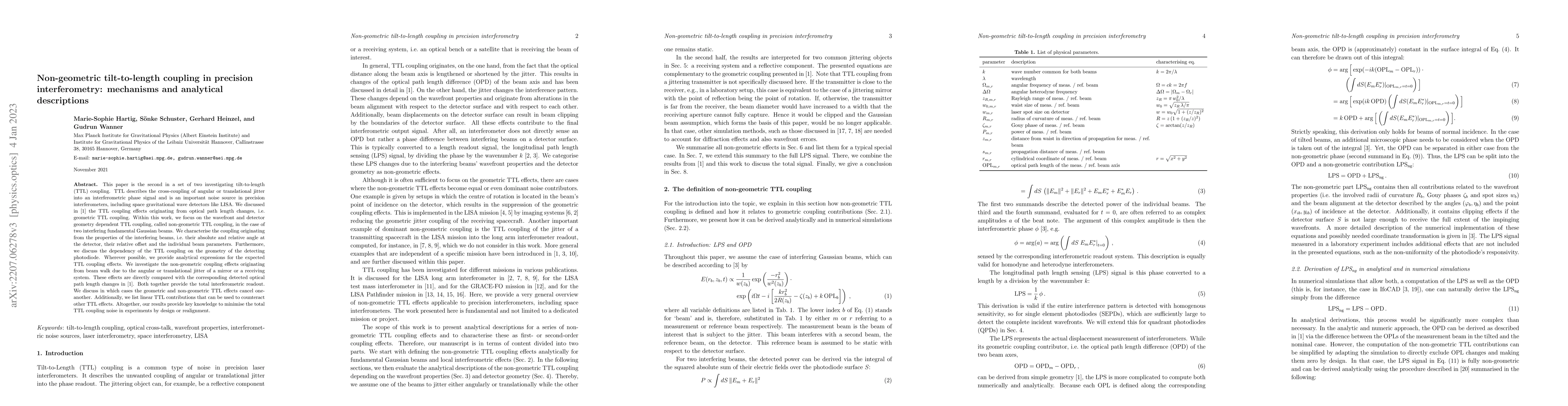 Thumbnail for Non-geometric tilt-to-length coupling in precision interferometry:
  mechanisms and analytical descriptions