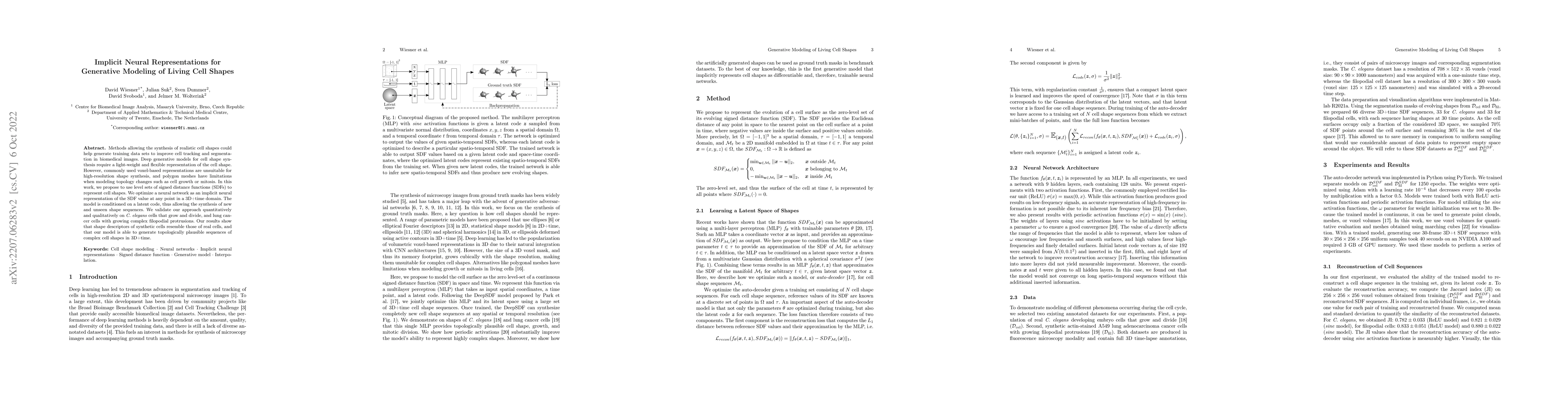 Thumbnail for Implicit Neural Representations for Generative Modeling of Living Cell
  Shapes