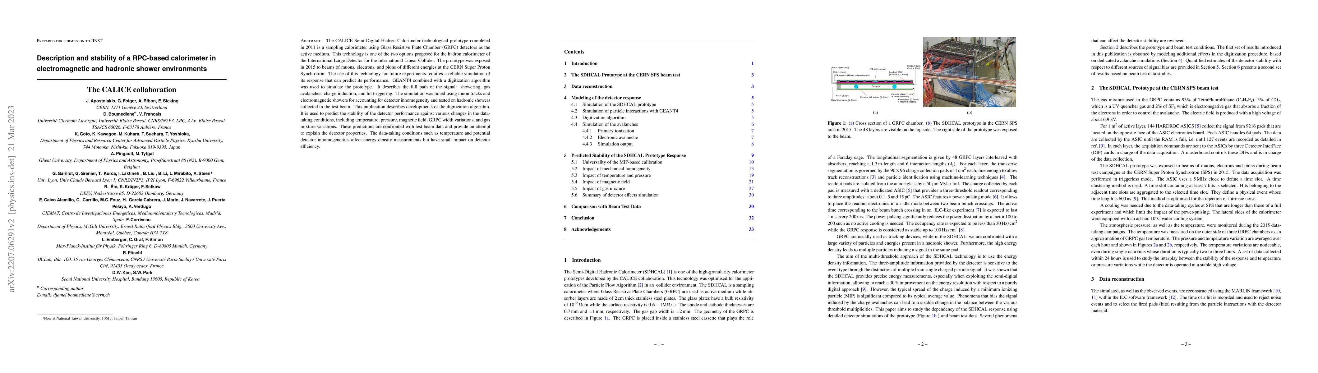 Thumbnail for Description and stability of a RPC-based calorimeter in electromagnetic
  and hadronic shower environments