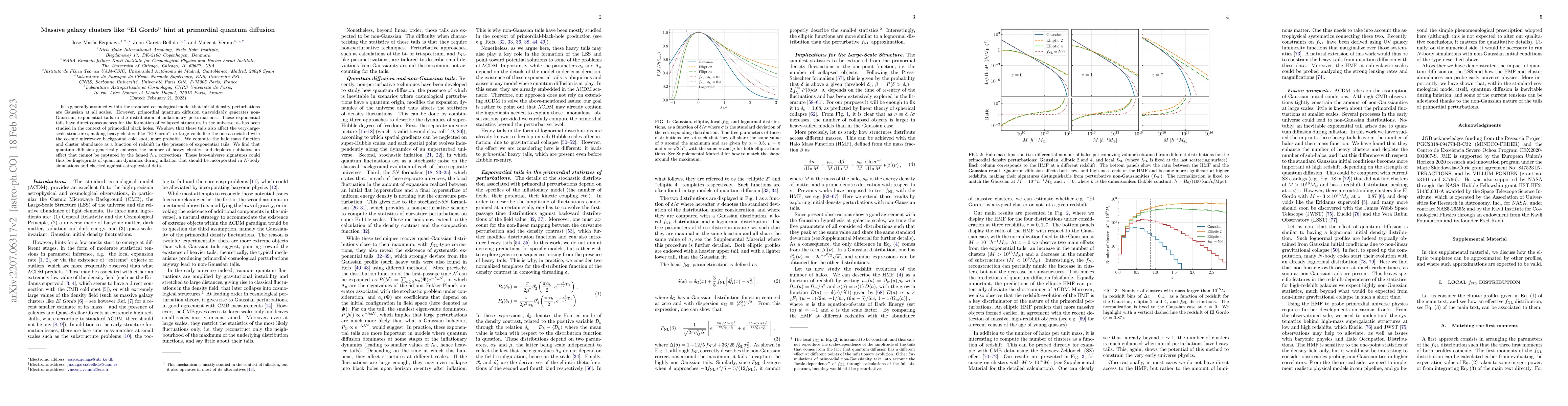 Thumbnail for Massive galaxy clusters like "El Gordo'' hint at primordial quantum
  diffusion
