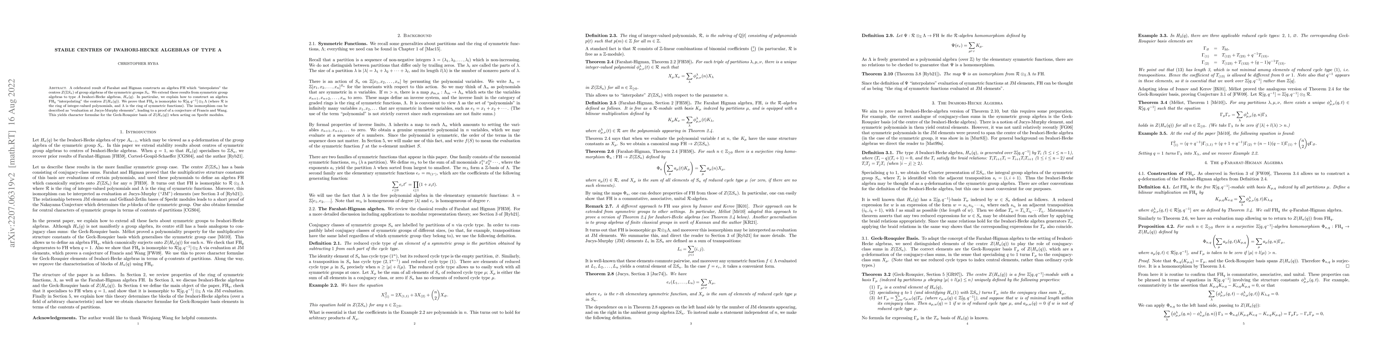 Thumbnail for Stable Centres of Iwahori-Hecke Algebras of type A