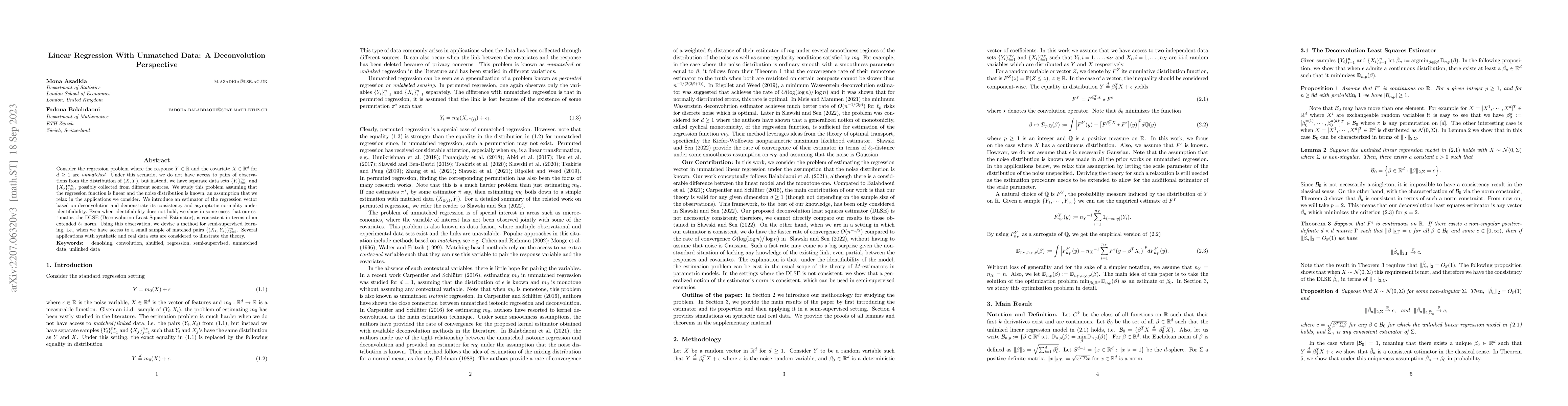 Thumbnail for Linear regression with unmatched data: a deconvolution perspective