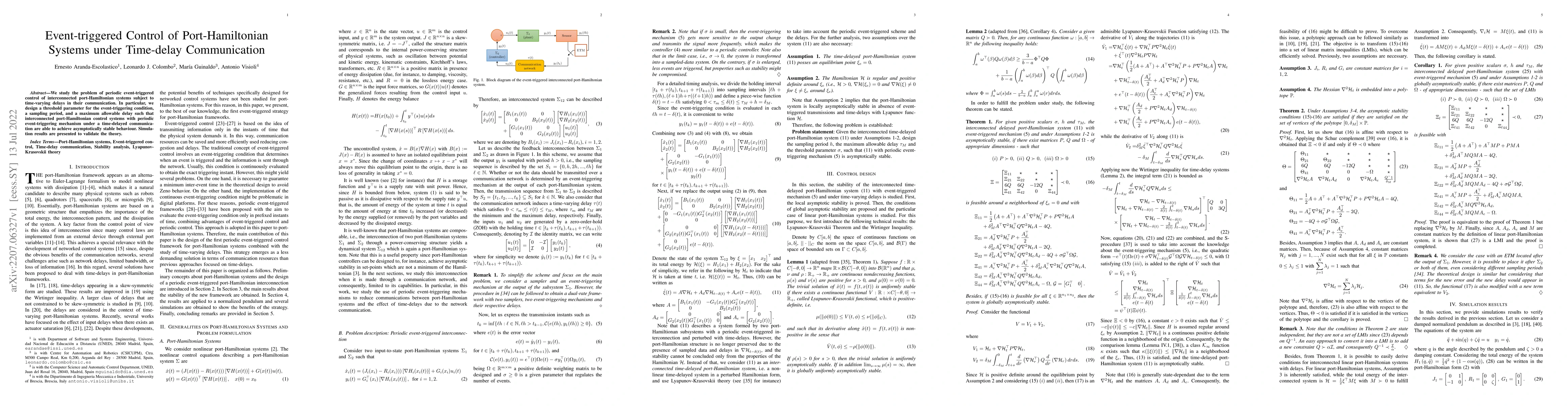 Thumbnail for Event-triggered Control of Port-Hamiltonian Systems under Time-delay
  Communication