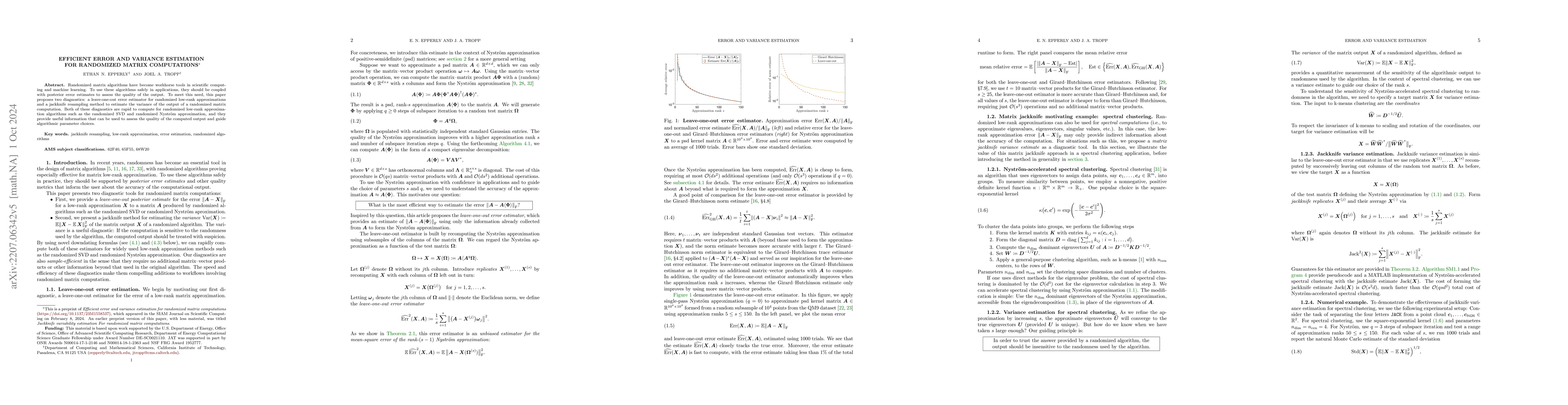 Thumbnail for Efficient error and variance estimation for randomized matrix
  computations