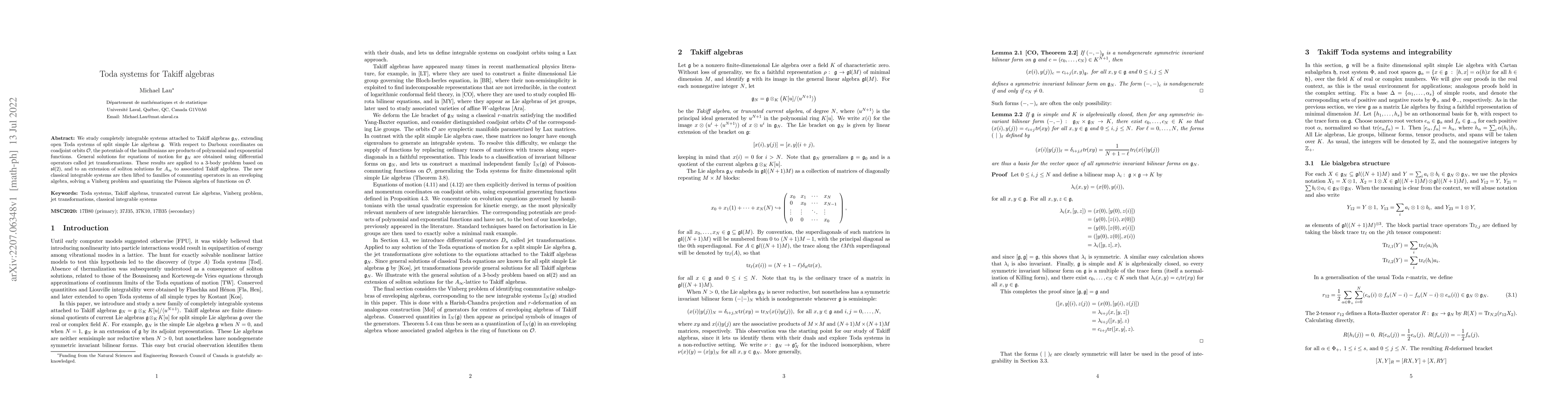Thumbnail for Toda systems for Takiff algebras