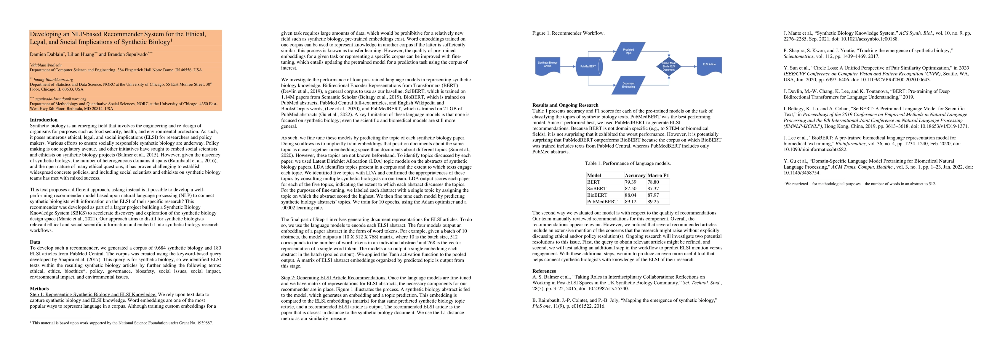 Thumbnail for Developing an NLP-based Recommender System for the Ethical, Legal, and
  Social Implications of Synthetic Biology