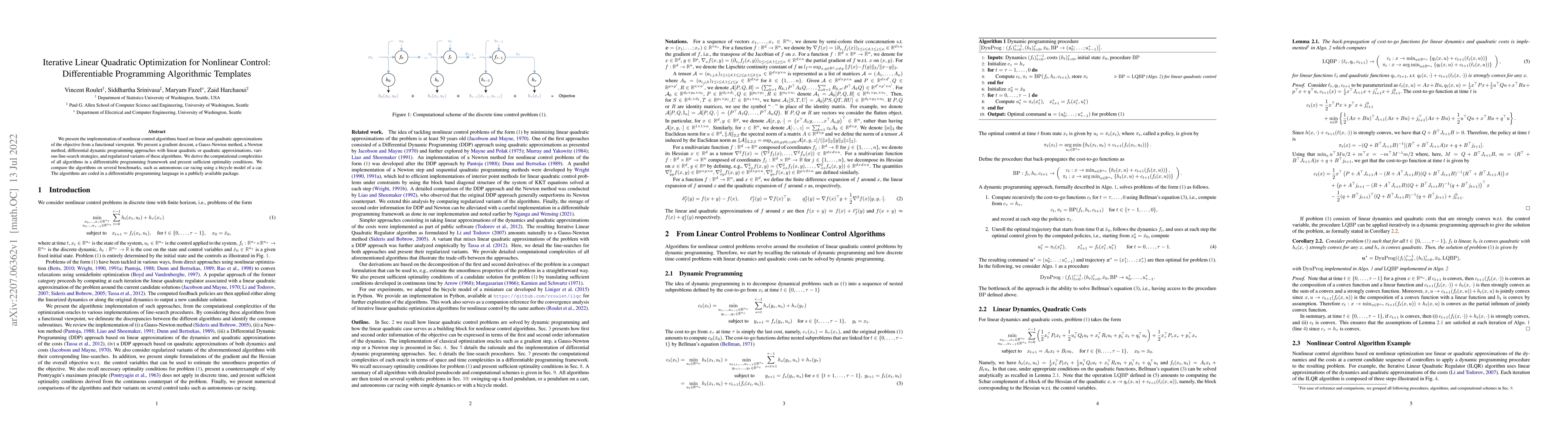Thumbnail for Iterative Linear Quadratic Optimization for Nonlinear Control:
  Differentiable Programming Algorithmic Templates