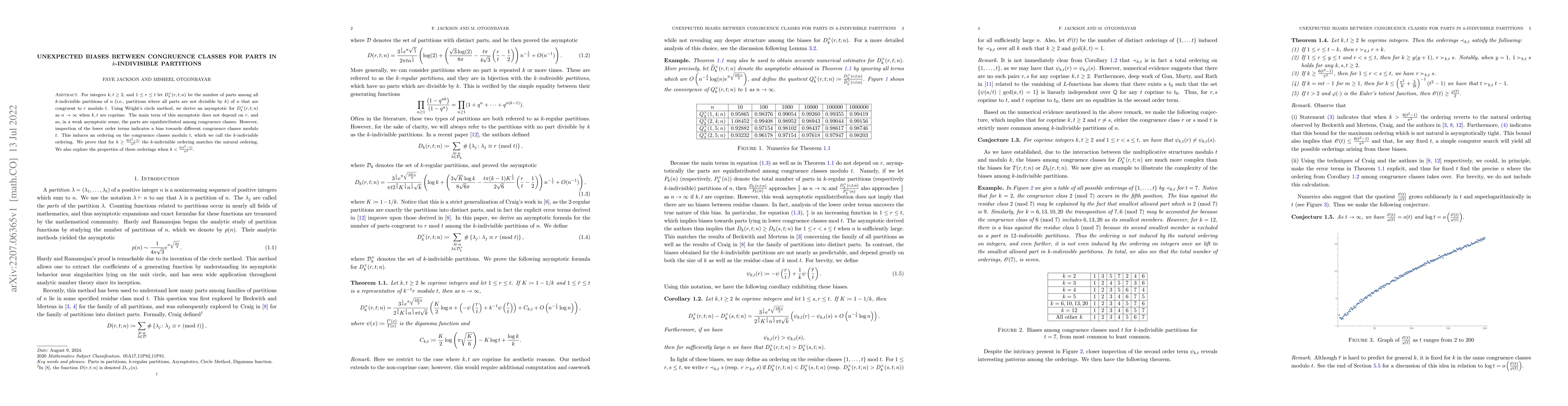 Thumbnail for Unexpected Biases between Congruence Classes for Parts in k-indivisible
  Partitions
