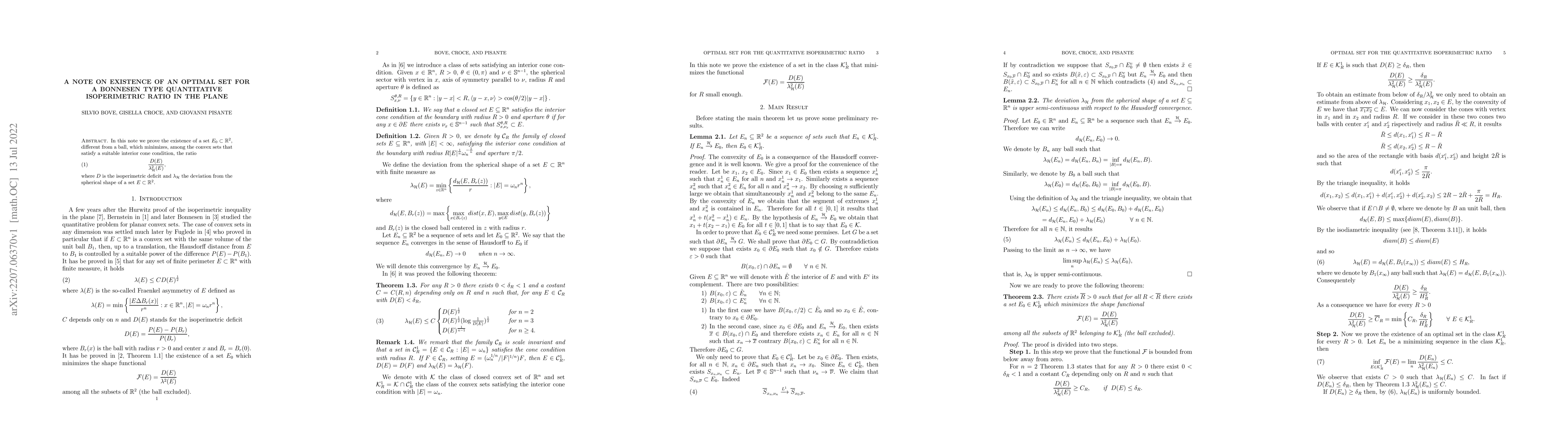 Thumbnail for A note on existence of an optimal set for a bonnesen type quantitative
  isoperimetric ratio in the plane