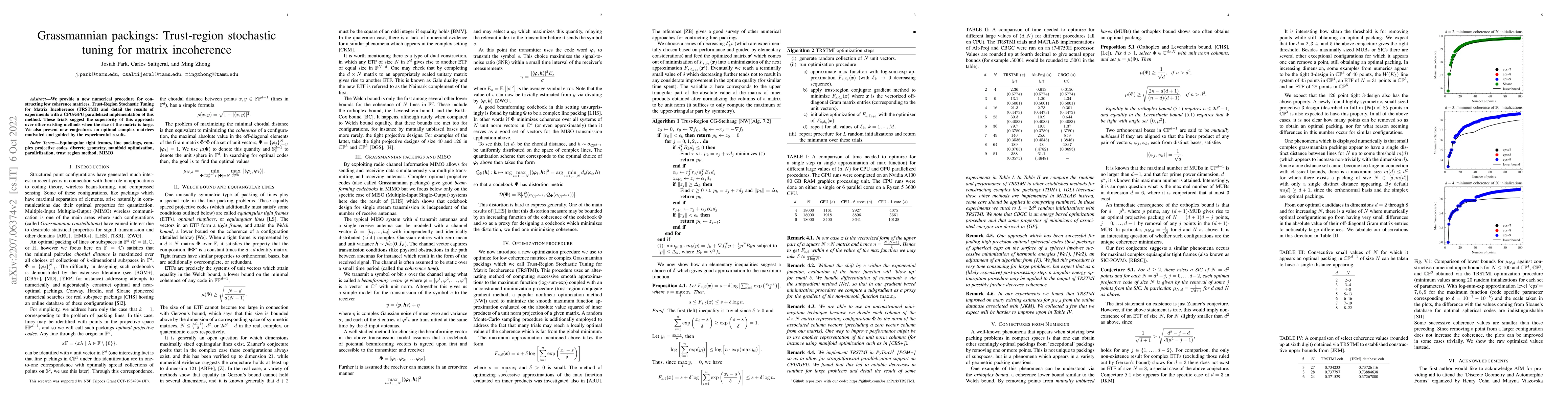 Thumbnail for Grassmannian packings: Trust-region stochastic tuning for matrix
  incoherence