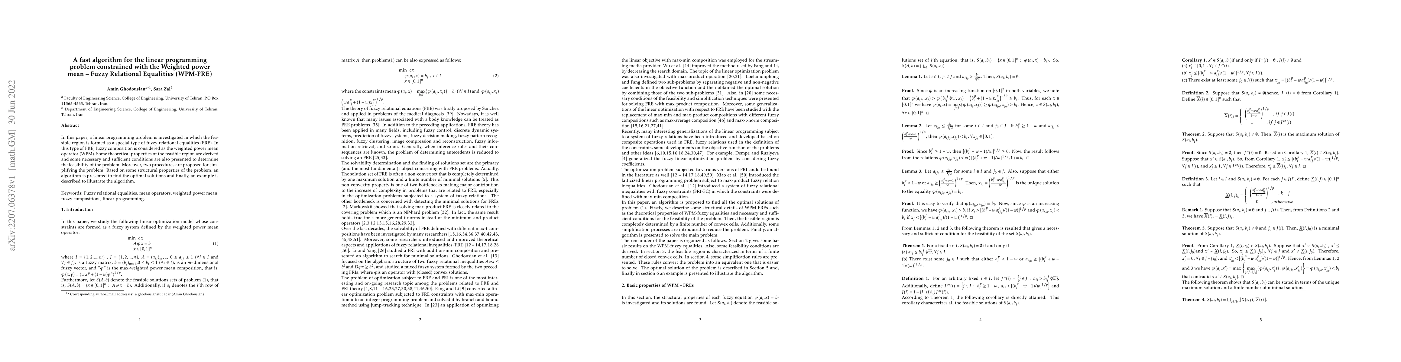 Thumbnail for A fast algorithm for the linear programming problem constrained with the
  Weighted power mean-Fuzzy Relational Equalities (WPM-FRE)
