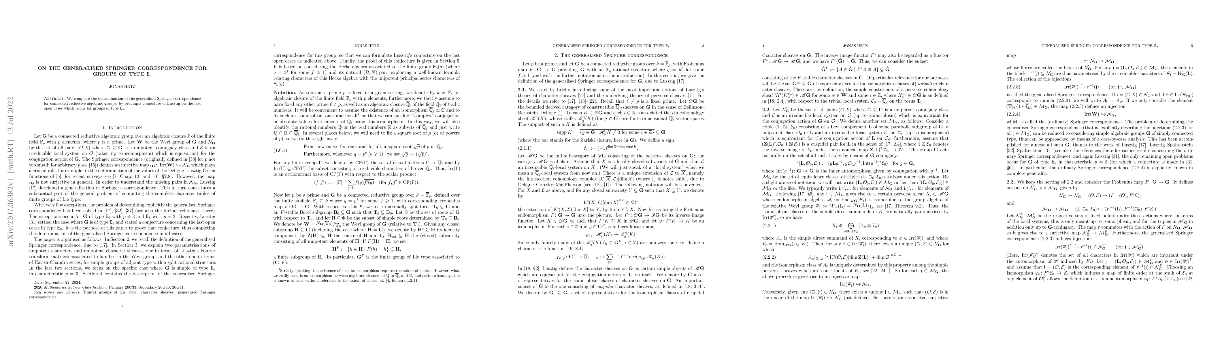 Thumbnail for On the generalised Springer correspondence for groups of type $E_8$