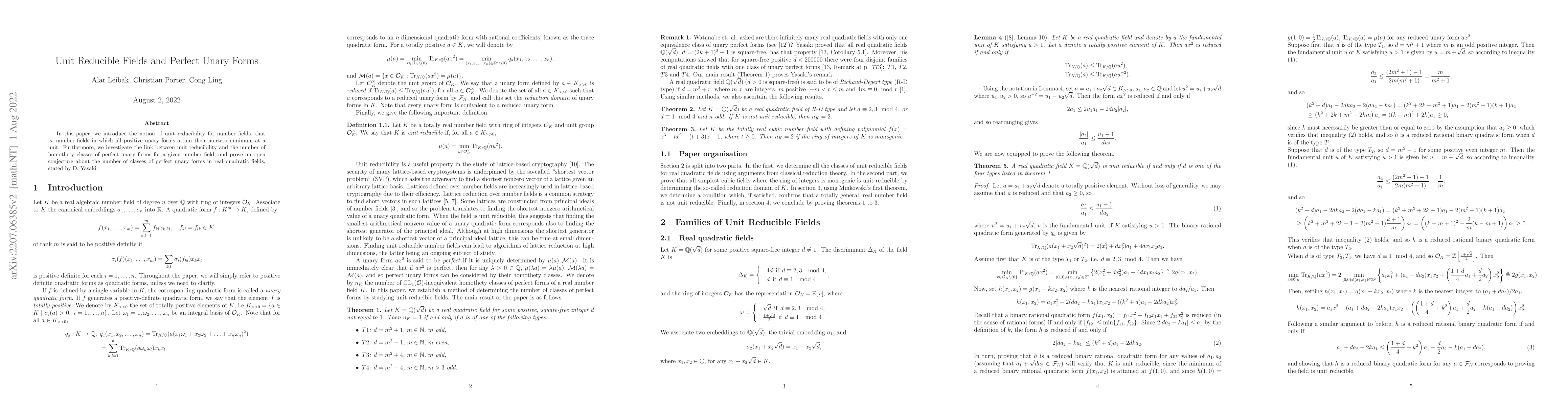 Thumbnail for Unit Reducible Fields and Perfect Unary Forms