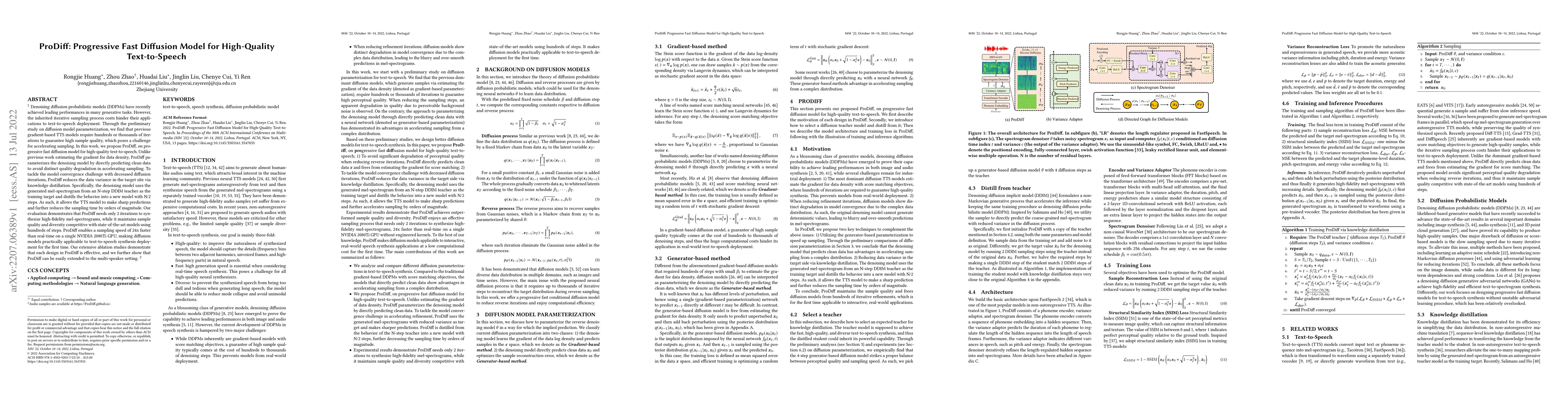 Thumbnail for ProDiff: Progressive Fast Diffusion Model For High-Quality
  Text-to-Speech