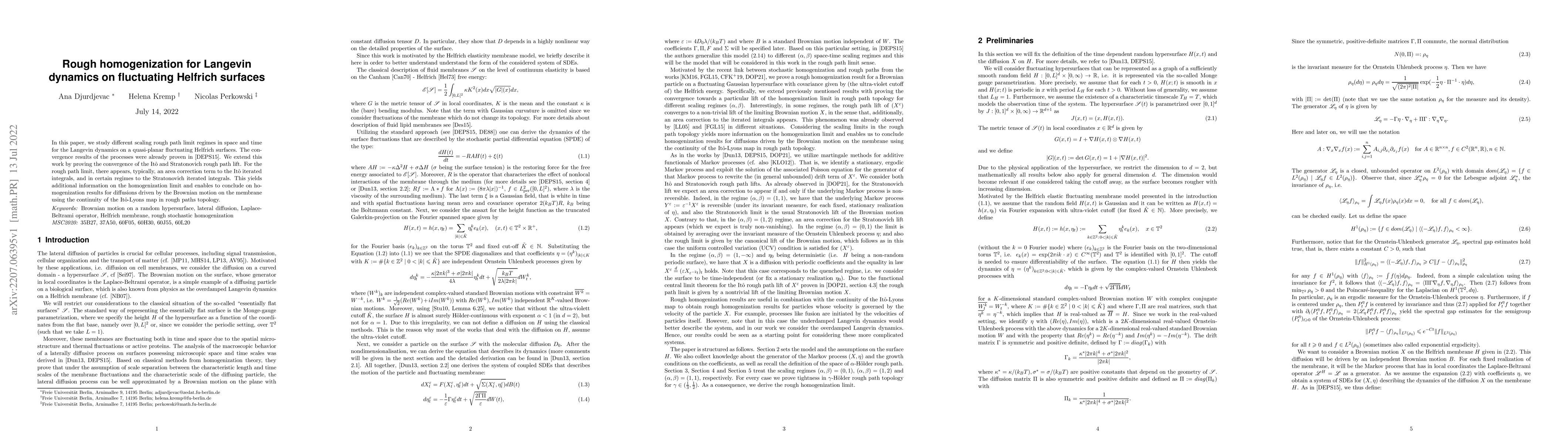 Thumbnail for Rough homogenization for Langevin dynamics on fluctuating Helfrich
  surfaces
