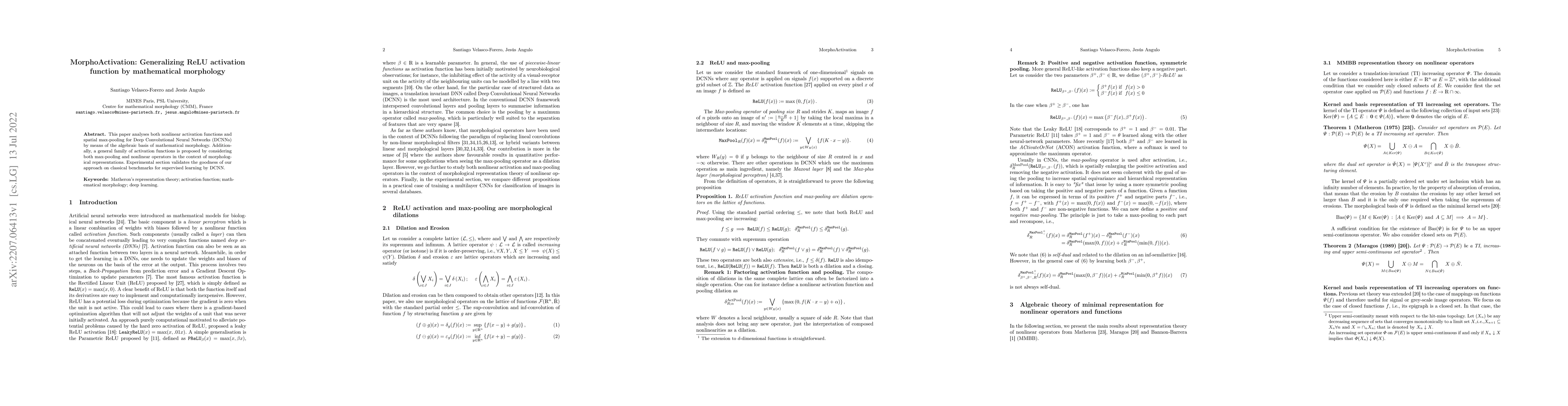 Thumbnail for MorphoActivation: Generalizing ReLU activation function by mathematical
  morphology