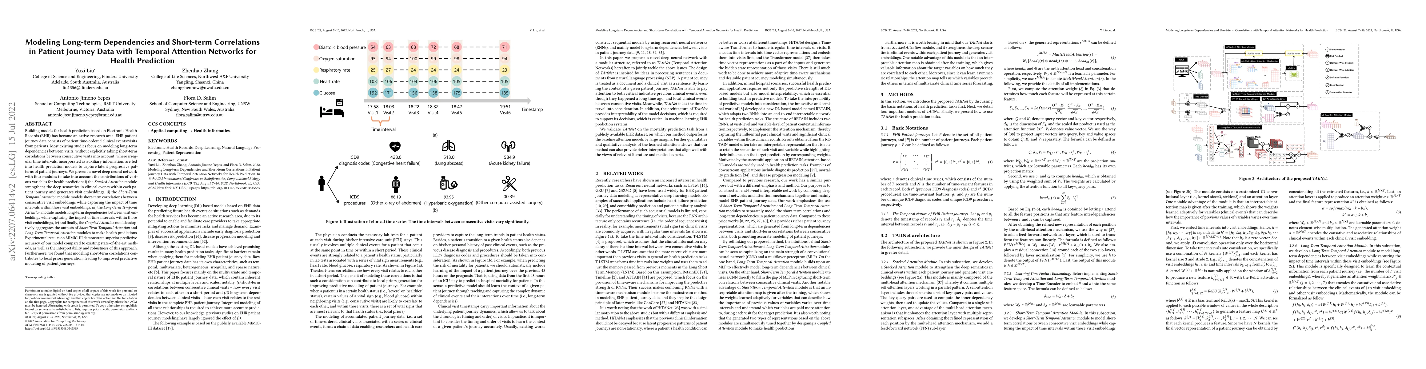 Thumbnail for Modeling Long-term Dependencies and Short-term Correlations in Patient
  Journey Data with Temporal Attention Networks for Health Prediction