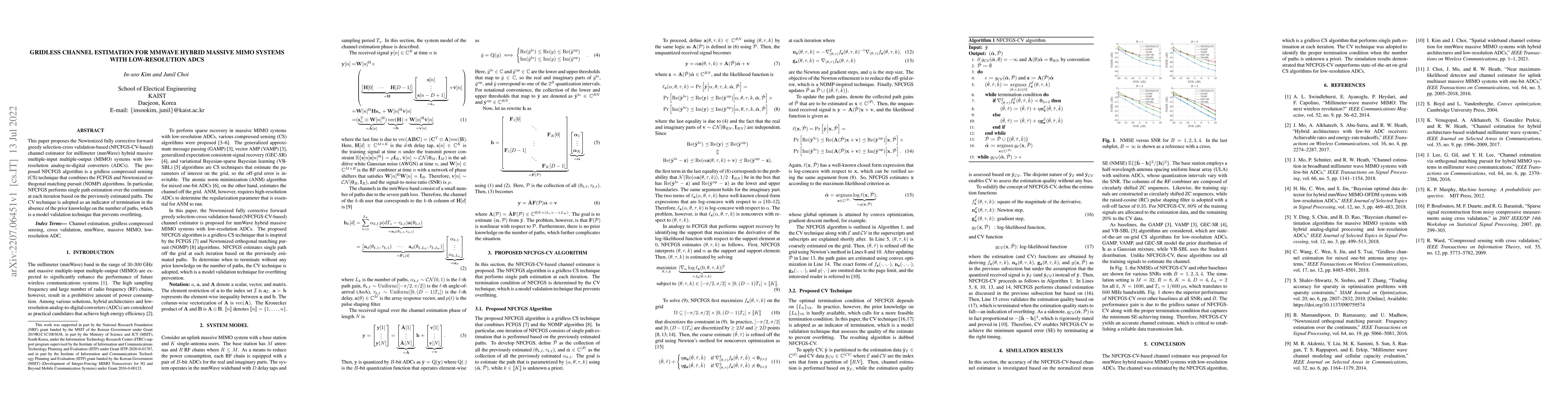 Thumbnail for Gridless Channel Estimation for MmWave Hybrid Massive MIMO Systems with
  Low-Resolution ADCs