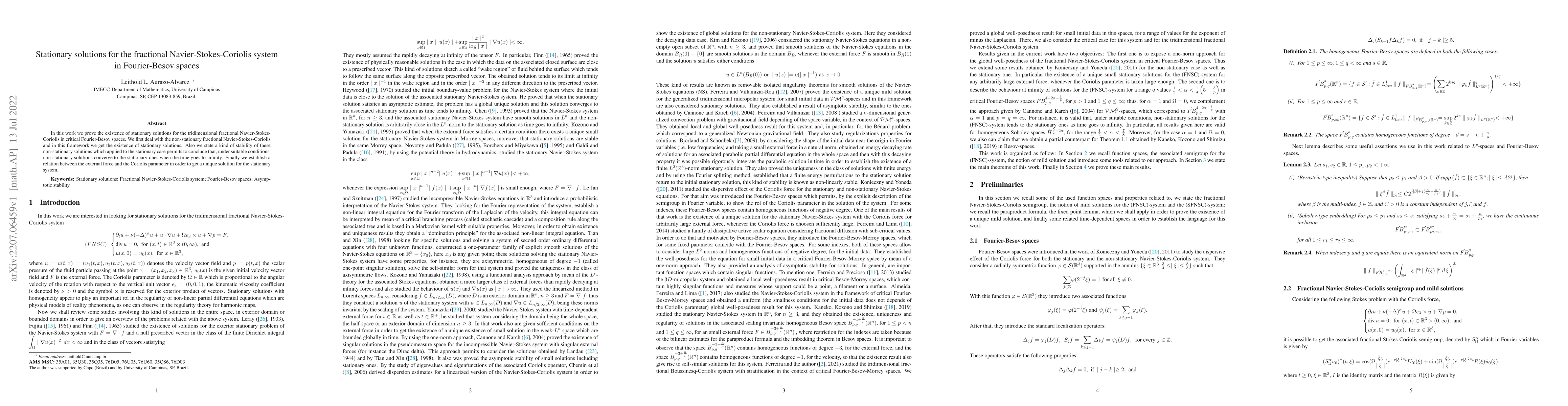 Thumbnail for Stationary solutions for the fractional Navier-Stokes-Coriolis system in
  Fourier-Besov spaces