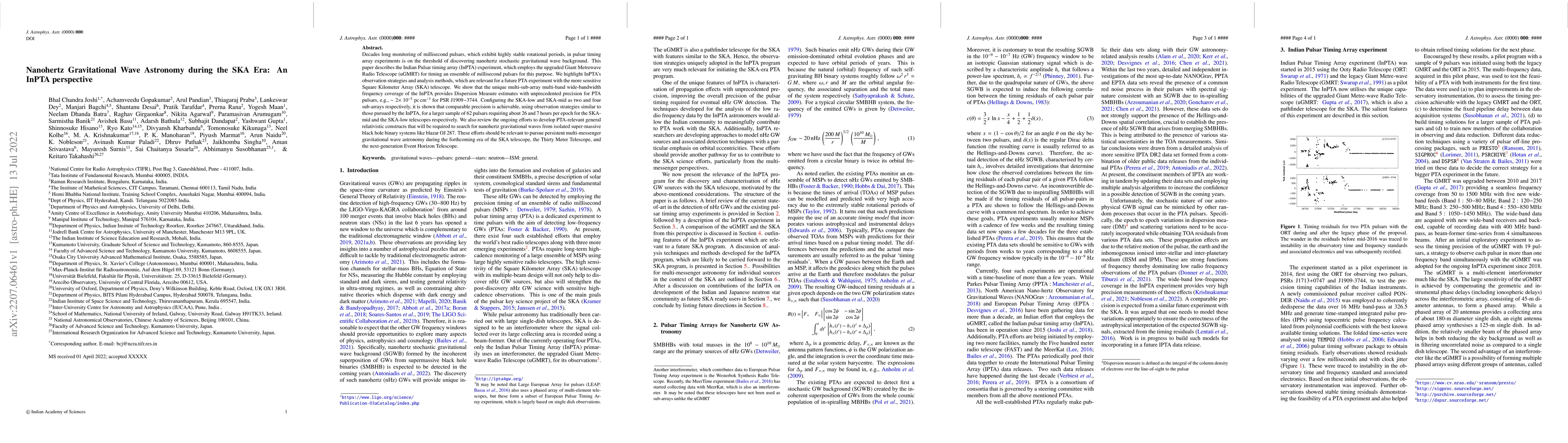 Thumbnail for Nanohertz Gravitational Wave Astronomy during the SKA Era: An InPTA
  perspective