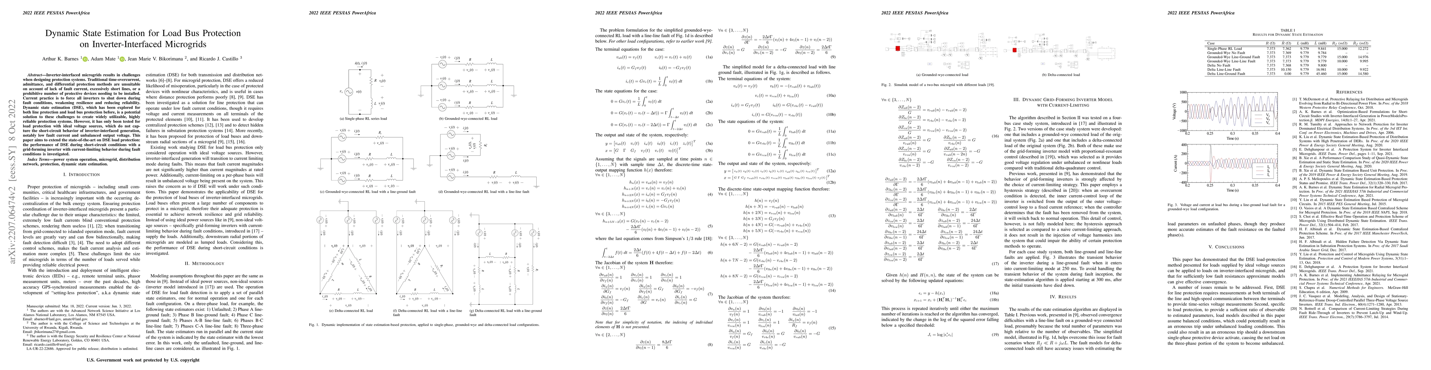 Thumbnail for Dynamic State Estimation for Load Bus Protection on Inverter-Interfaced
  Microgrids