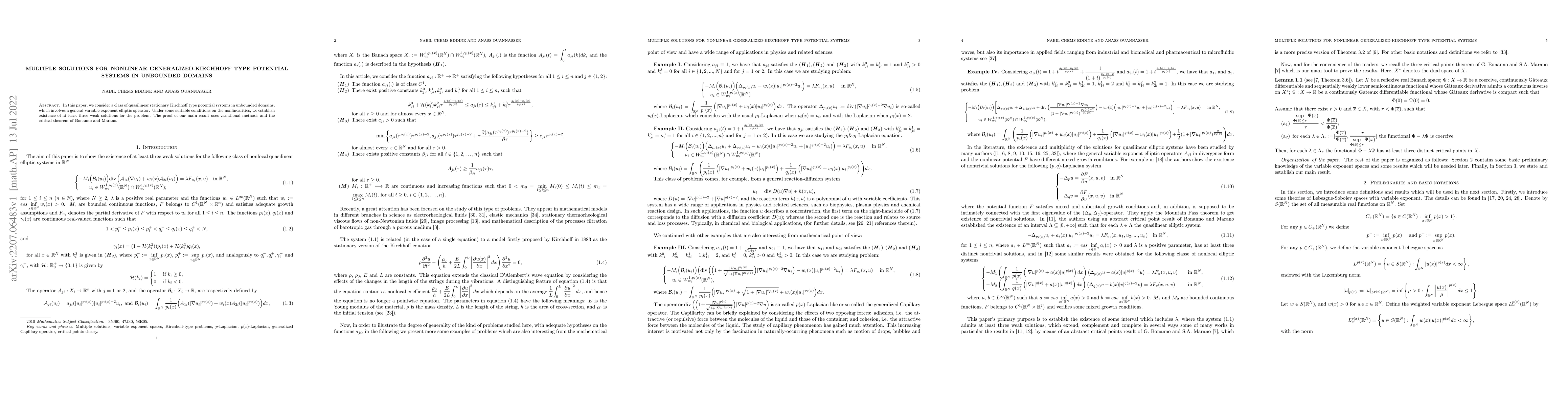 Thumbnail for Multiple Solutions for Nonlinear Generalized-Kirchhoff type potential
  Systems in Unbounded Domains