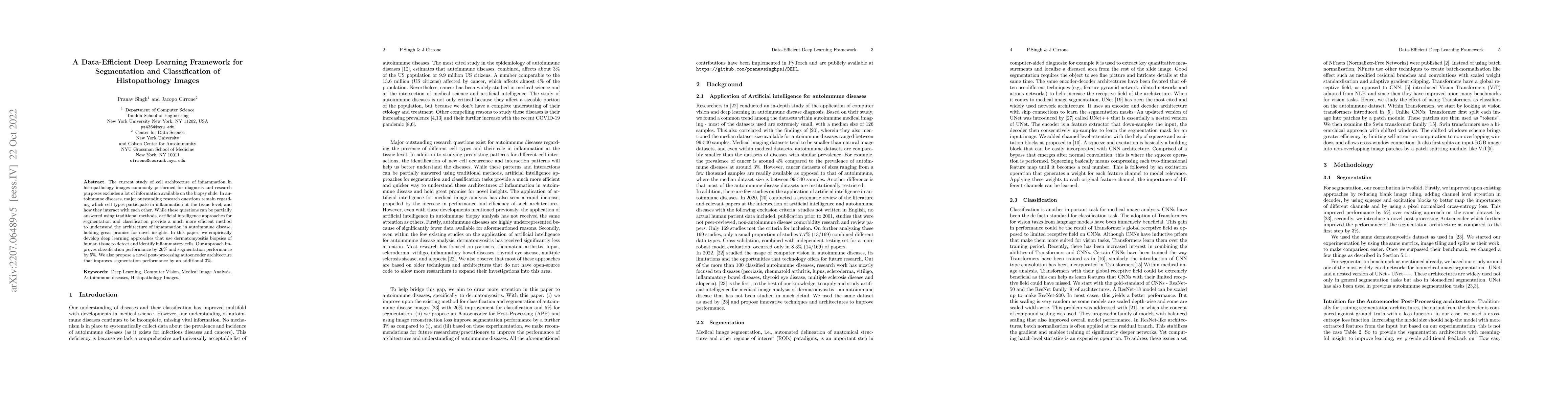 Thumbnail for A Data-Efficient Deep Learning Framework for Segmentation and
  Classification of Histopathology Images