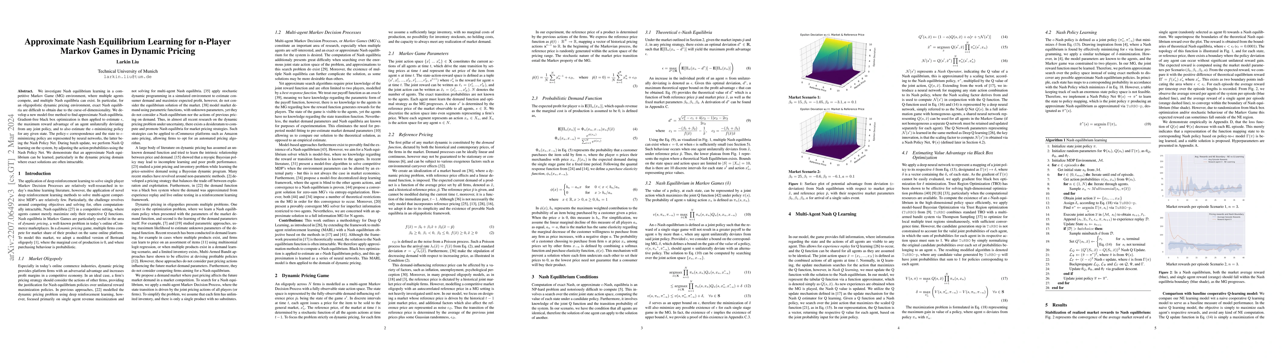 Thumbnail for Approximate Nash Equilibrium Learning for n-Player Markov Games in
  Dynamic Pricing