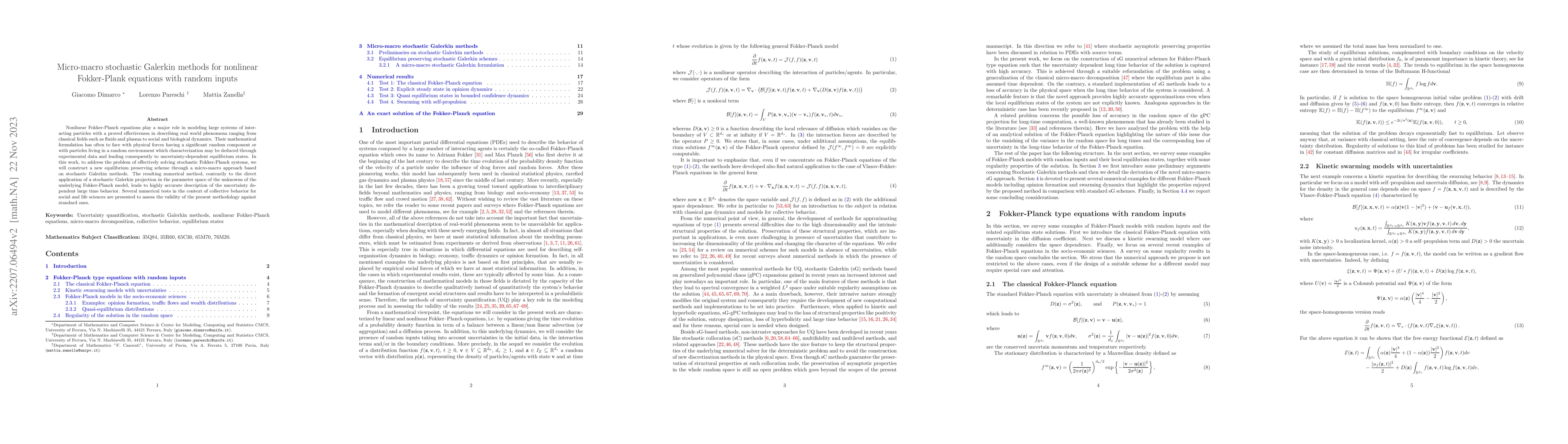 Thumbnail for Micro-macro stochastic Galerkin methods for nonlinear Fokker-Plank
  equations with random inputs