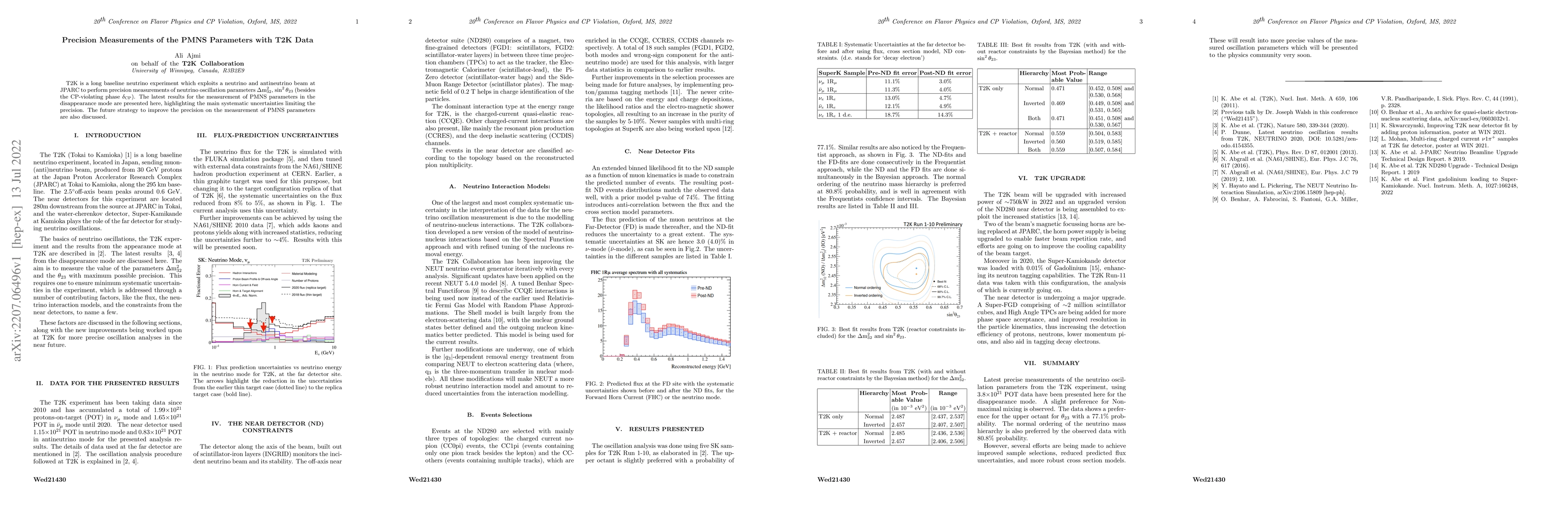 Thumbnail for Precision Measurements of the PMNS Parameters with T2K Data