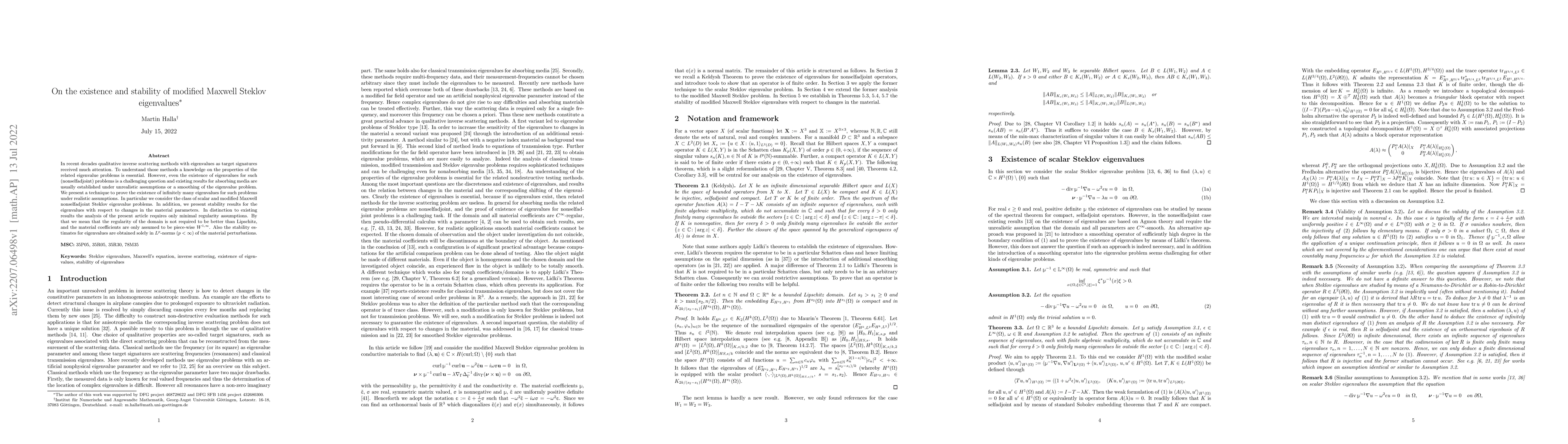 Thumbnail for On the existence and stability of modified Maxwell Steklov eigenvalues