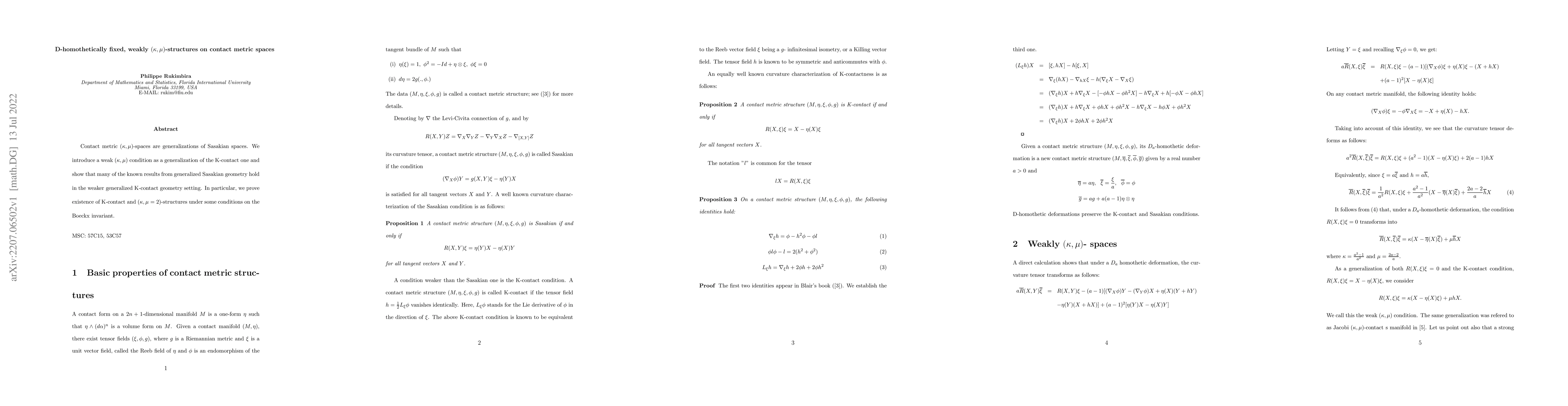 Thumbnail for D-homothetically fixed, weakly $(\kappa, \mu)$-structures on contact
  metric spaces