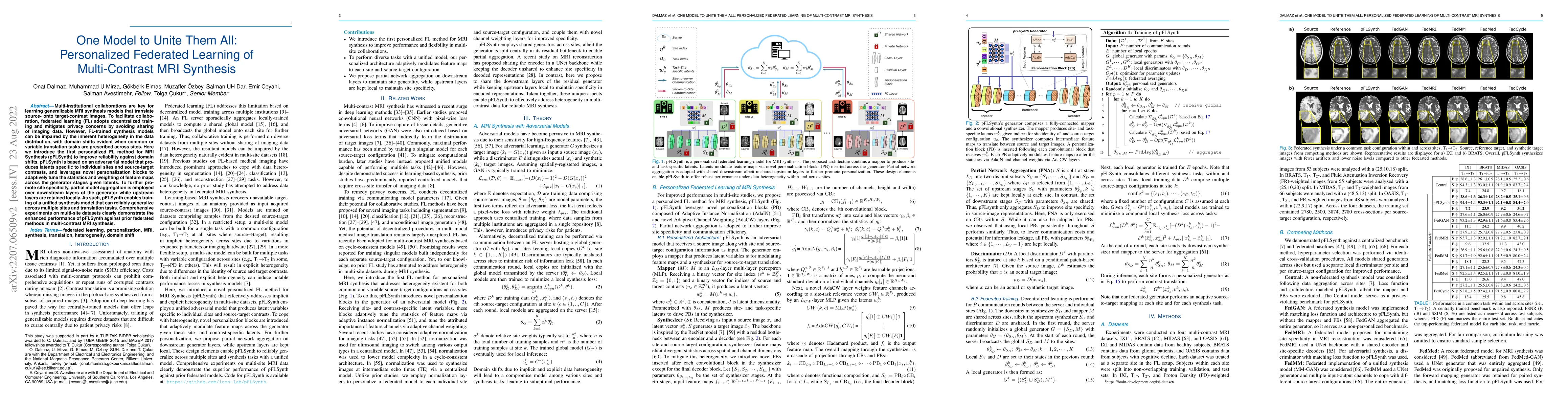 Thumbnail for One Model to Unite Them All: Personalized Federated Learning of
  Multi-Contrast MRI Synthesis