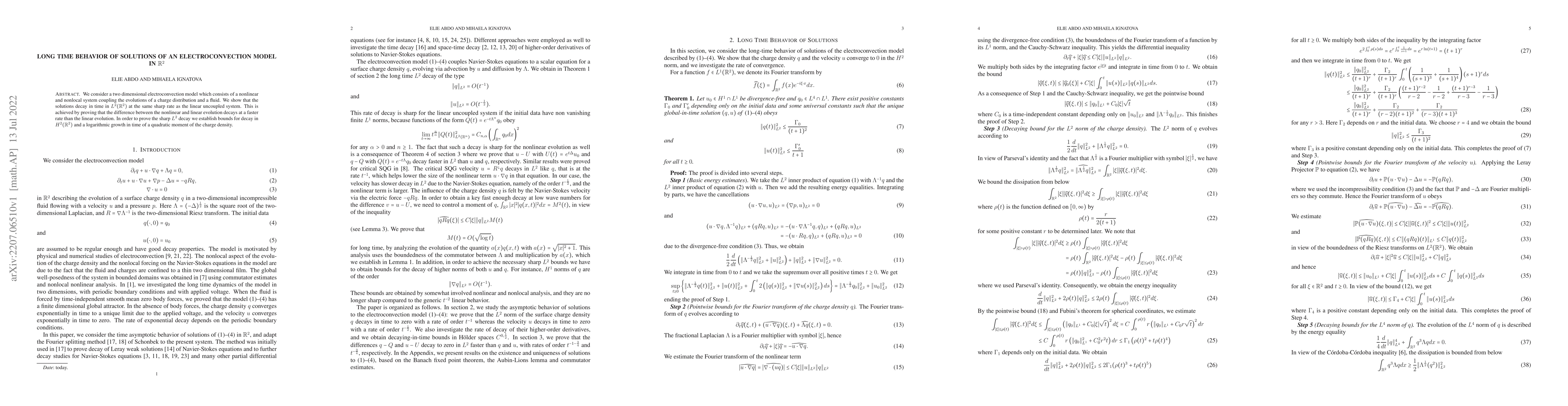 Thumbnail for Long Time Behavior of Solutions of an Electroconvection Model in $\R^2$