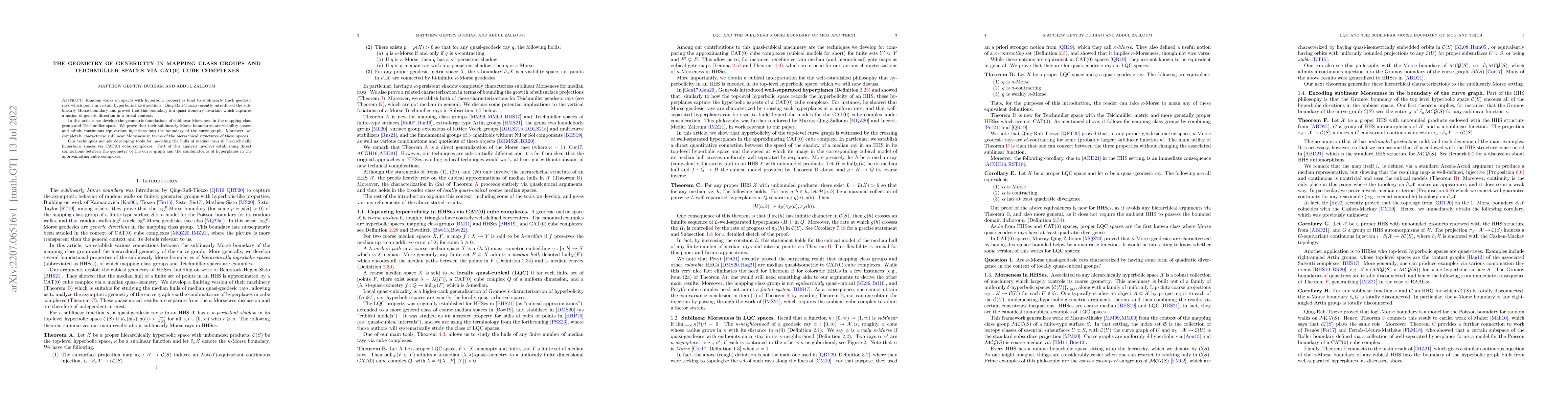 Thumbnail for The geometry of genericity in mapping class groups and Teichm\"uller
  spaces via CAT(0) cube complexes
