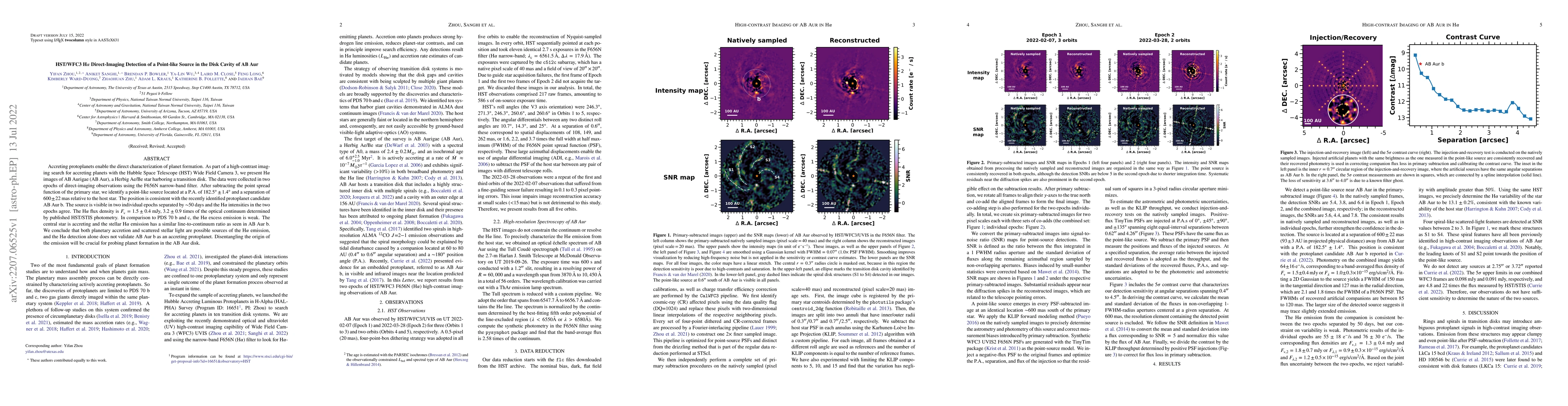 Thumbnail for HST/WFC3 H$\alpha$ Direct-Imaging Detection of a Point-like Source in
  the Disk Cavity of AB Aur