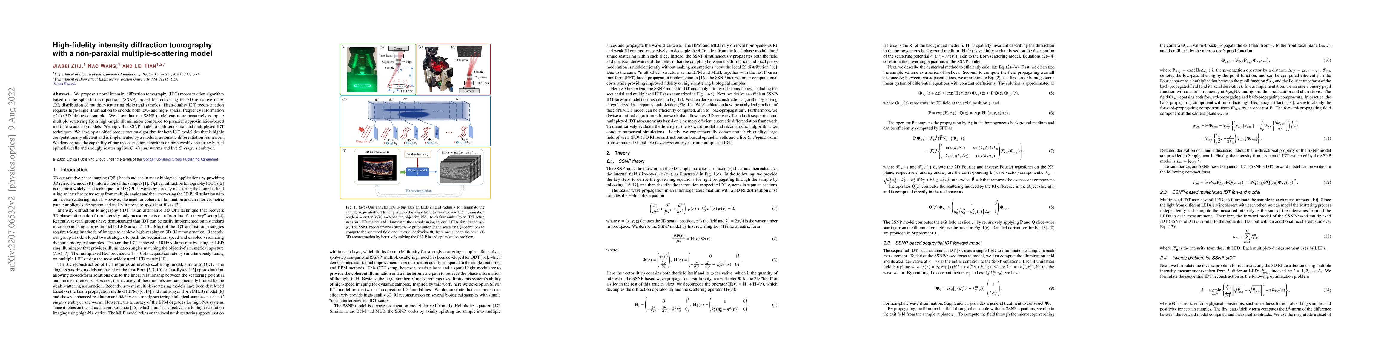 Thumbnail for High-fidelity intensity diffraction tomography with a non-paraxial
  multiple-scattering model