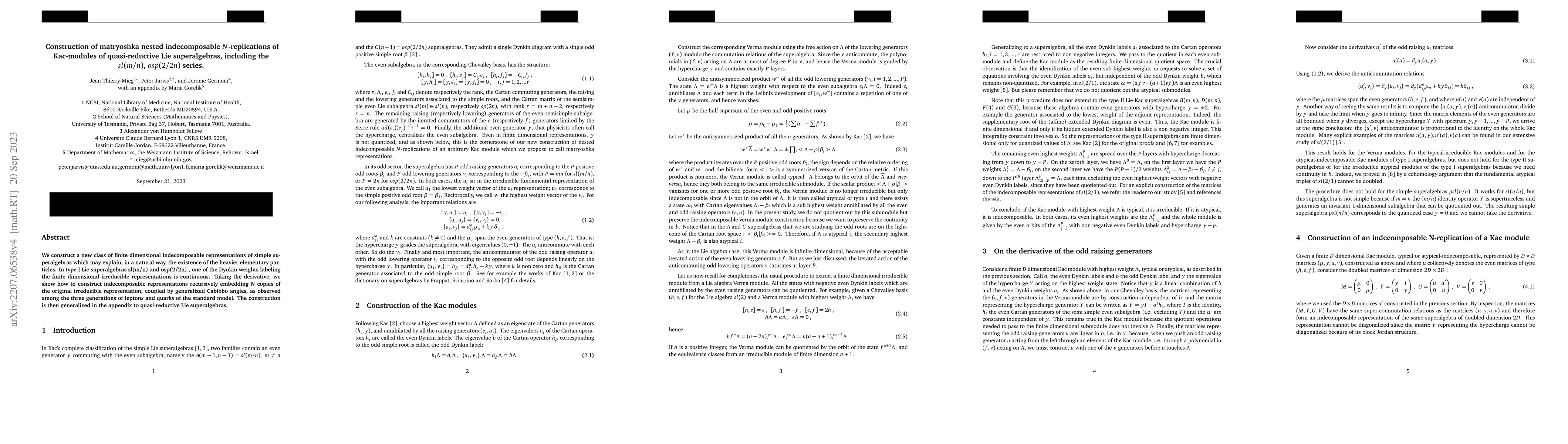 Thumbnail for Construction of matryoshka nested indecomposable N-replications of
  Kac-modules of quasi-reductive Lie superalgebras, including the sl(m/n) and
  osp(2/2n) series