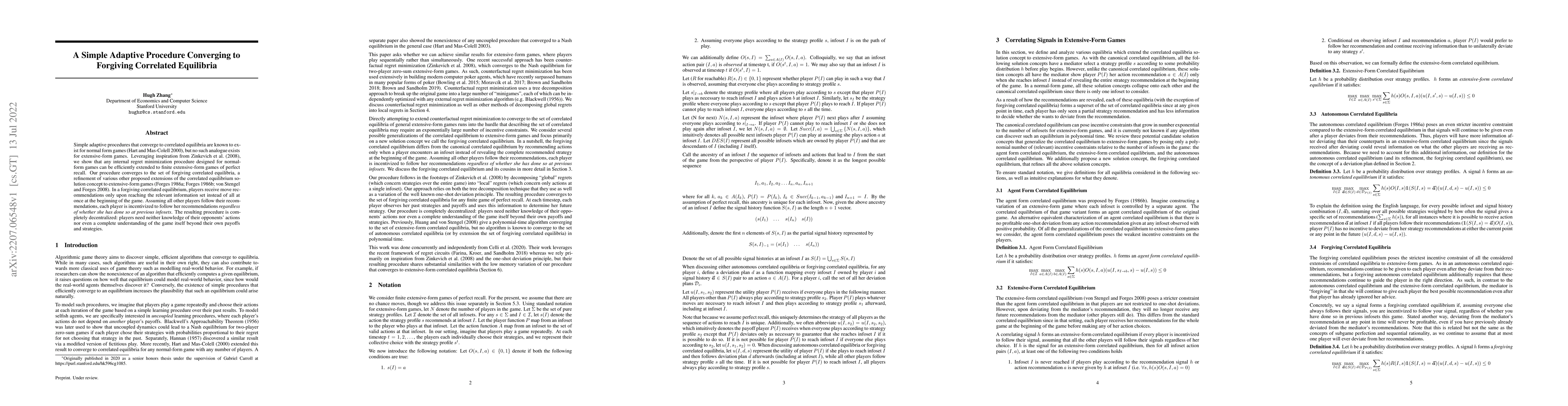 Thumbnail for A Simple Adaptive Procedure Converging to Forgiving Correlated
  Equilibria