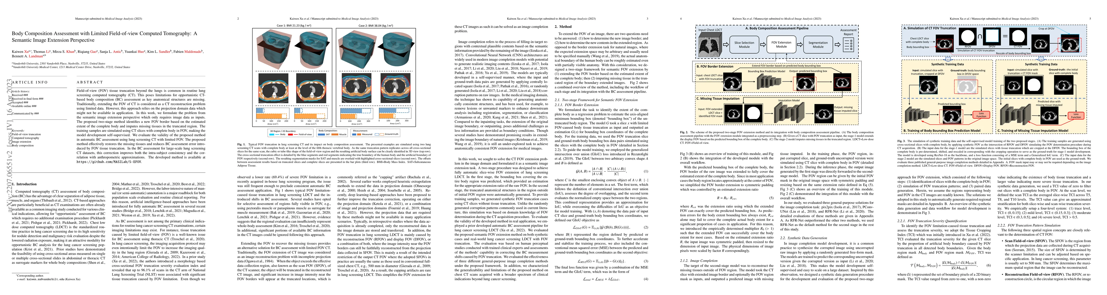 Thumbnail for Body Composition Assessment with Limited Field-of-view Computed
  Tomography: A Semantic Image Extension Perspective