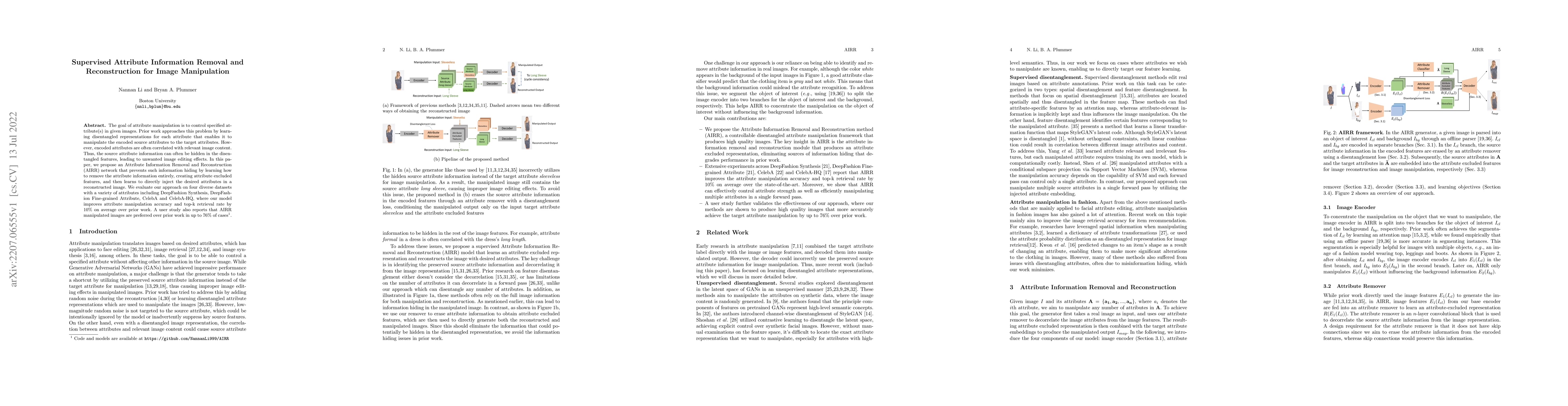 Thumbnail for Supervised Attribute Information Removal and Reconstruction for Image
  Manipulation
