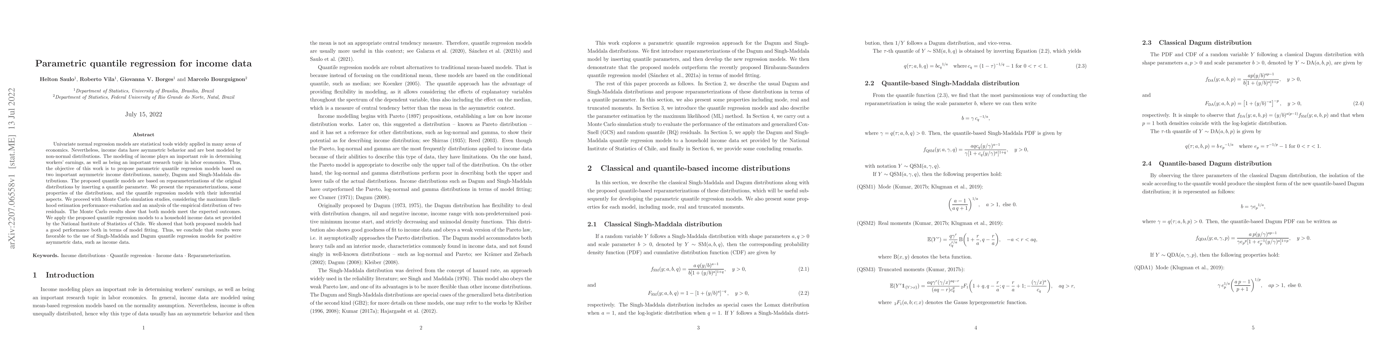 Thumbnail for Parametric quantile regression for income data