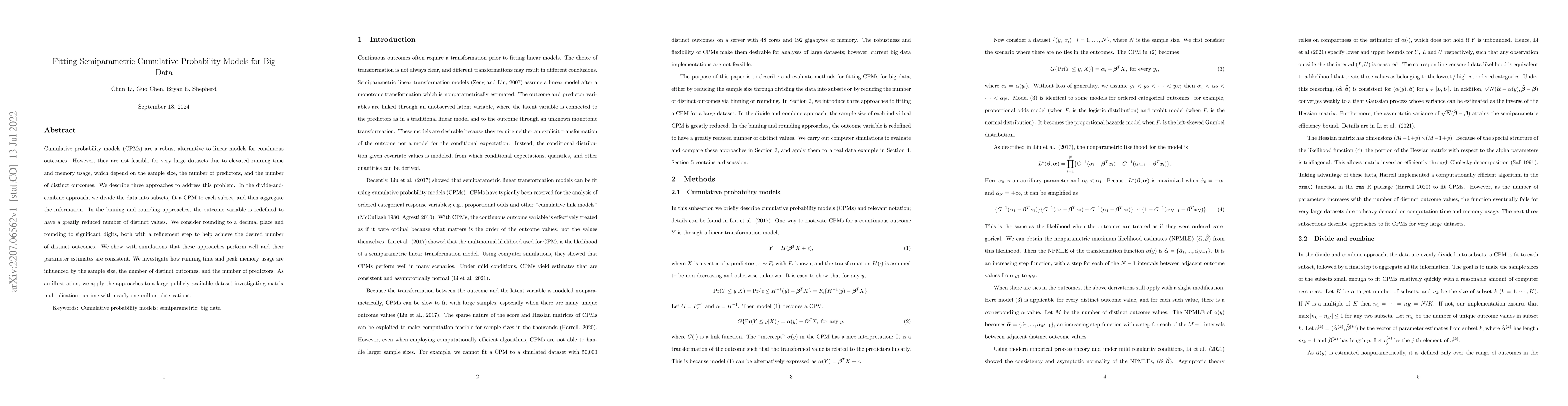 Thumbnail for Fitting Semiparametric Cumulative Probability Models for Big Data