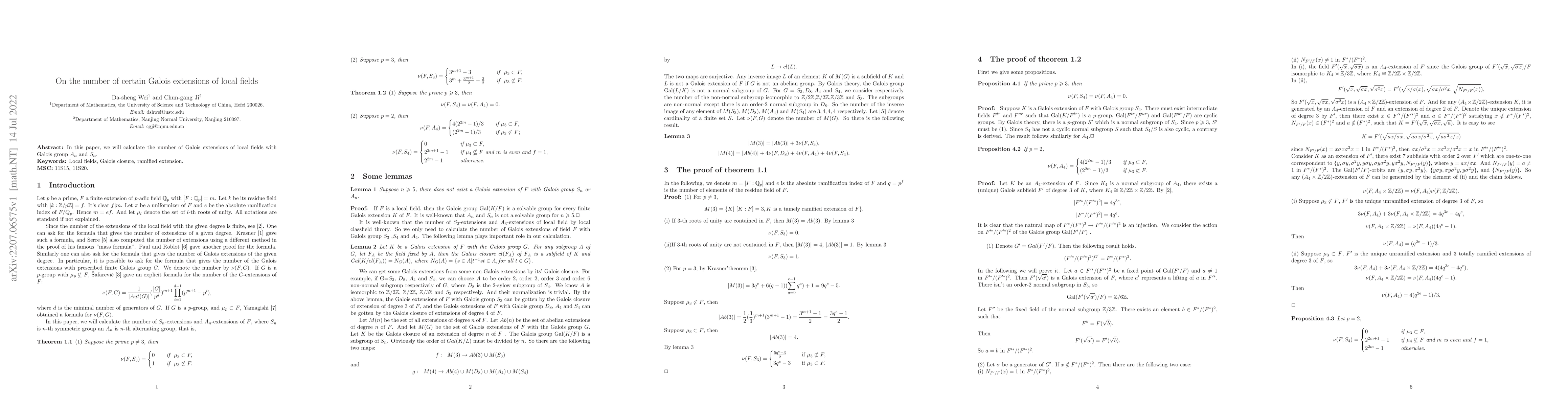 Thumbnail for On the number of certain Galois extensions of local fields